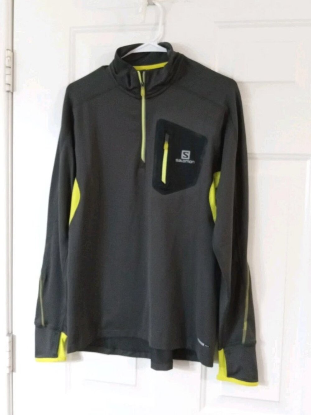 Salomon Advanced Skin Warm Pullover Shirt Men's M 1/4 Zip Trail Running Top Gray